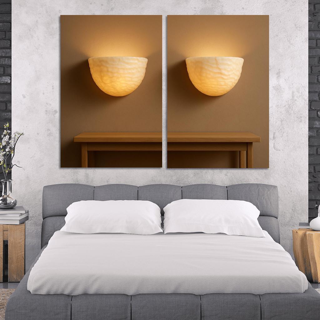 Hand Carved Alabaster Ripple Sconce Pair multi-panel paintings