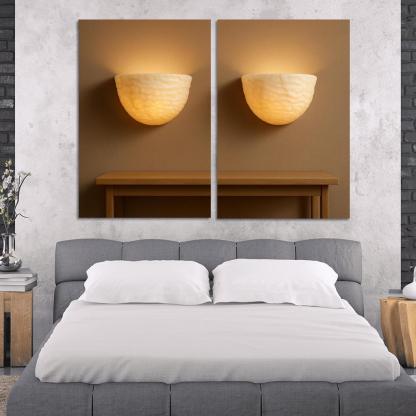 Hand Carved Alabaster Ripple Sconce Pair multi-panel paintings