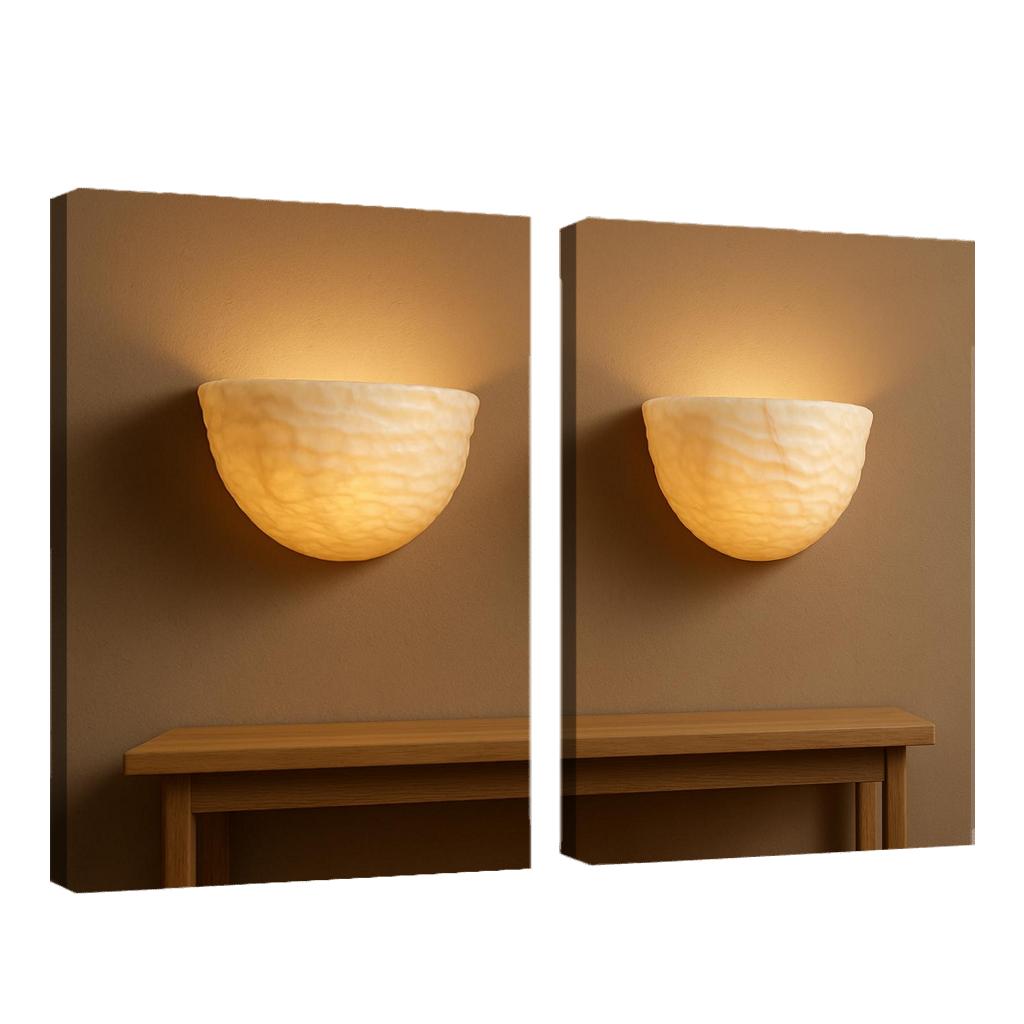 Hand Carved Alabaster Ripple Sconce Pair multi-panel paintings