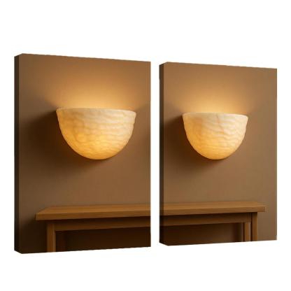 Hand Carved Alabaster Ripple Sconce Pair multi-panel paintings
