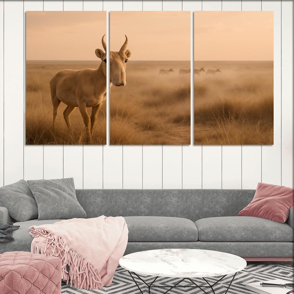 Saiga Antelope Crossing The Windy Eurasian Steppe At Dawn one-piece frames