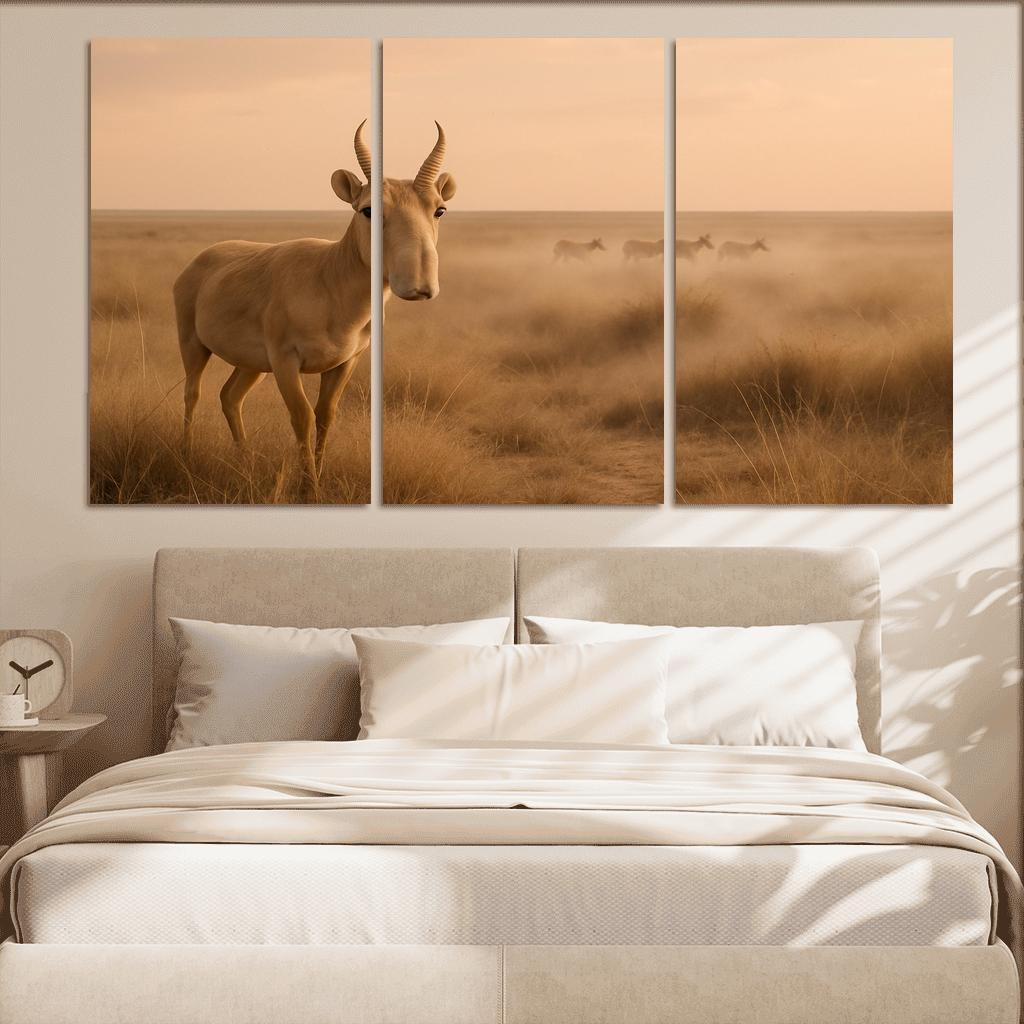 Saiga Antelope Crossing The Windy Eurasian Steppe At Dawn one-piece frames