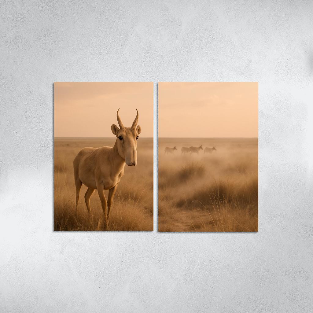 Saiga Antelope Crossing The Windy Eurasian Steppe At Dawn one-piece frames