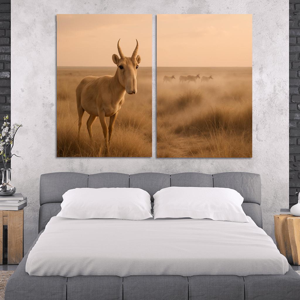 Saiga Antelope Crossing The Windy Eurasian Steppe At Dawn one-piece frames