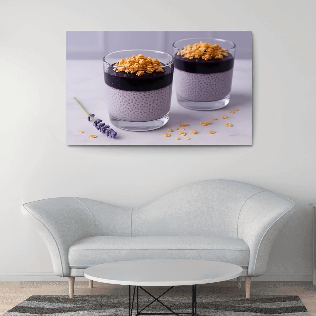 Blueberry Lavender Chia Panna Cotta With Honeyed Oat Crumble framed paintings