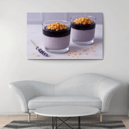 Blueberry Lavender Chia Panna Cotta With Honeyed Oat Crumble framed paintings