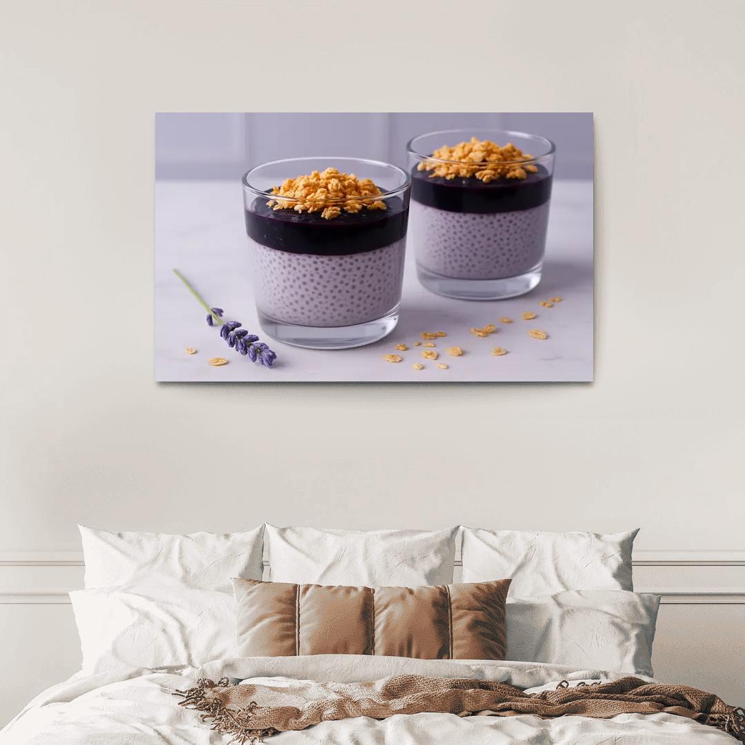 Blueberry Lavender Chia Panna Cotta With Honeyed Oat Crumble framed paintings