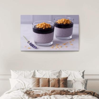 Blueberry Lavender Chia Panna Cotta With Honeyed Oat Crumble framed paintings