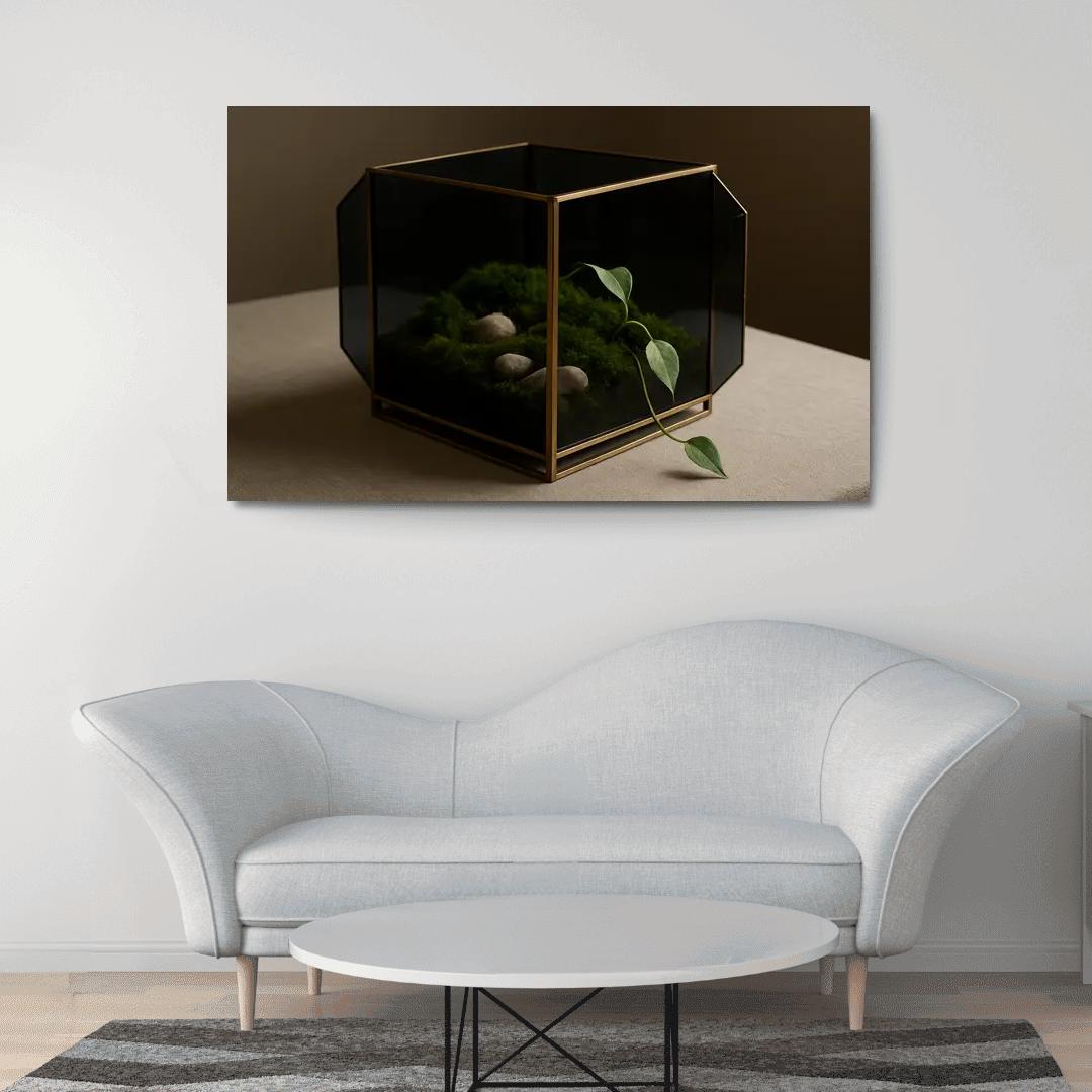 Smoked Glass Terrarium Coffee Table Centerpiece With Brass Framework wall decor