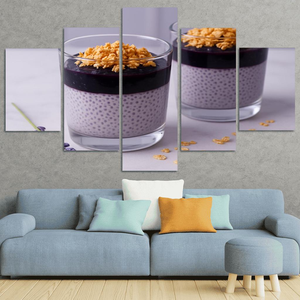 Blueberry Lavender Chia Panna Cotta With Honeyed Oat Crumble framed paintings
