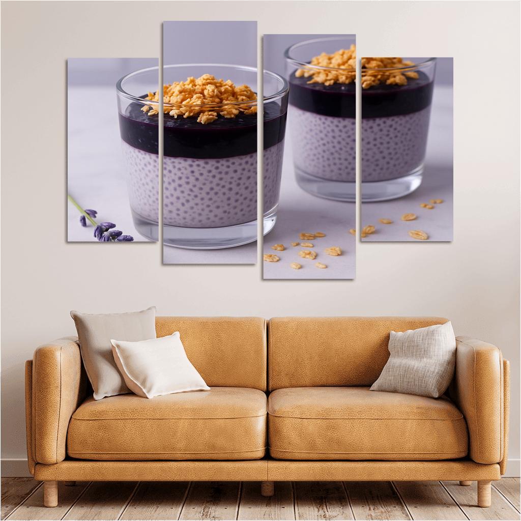 Blueberry Lavender Chia Panna Cotta With Honeyed Oat Crumble framed paintings