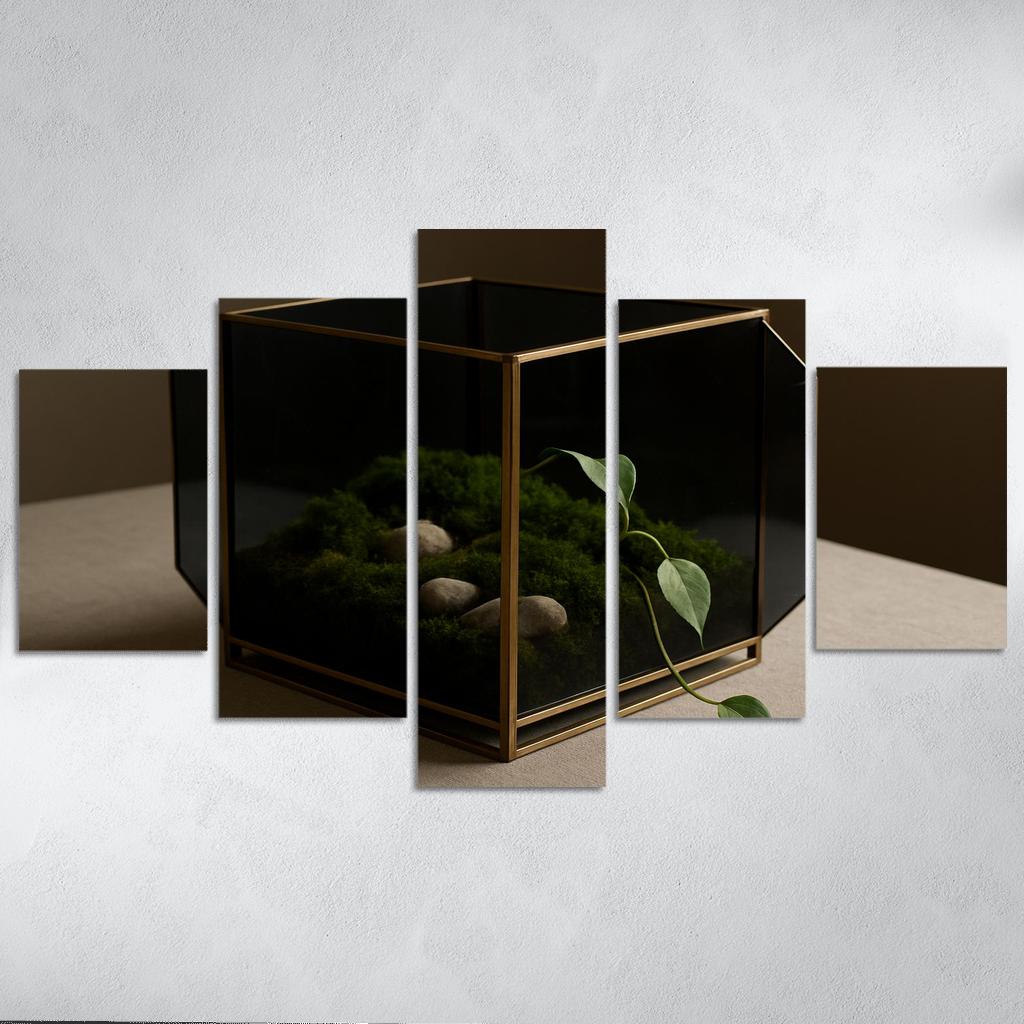 Smoked Glass Terrarium Coffee Table Centerpiece With Brass Framework wall decor