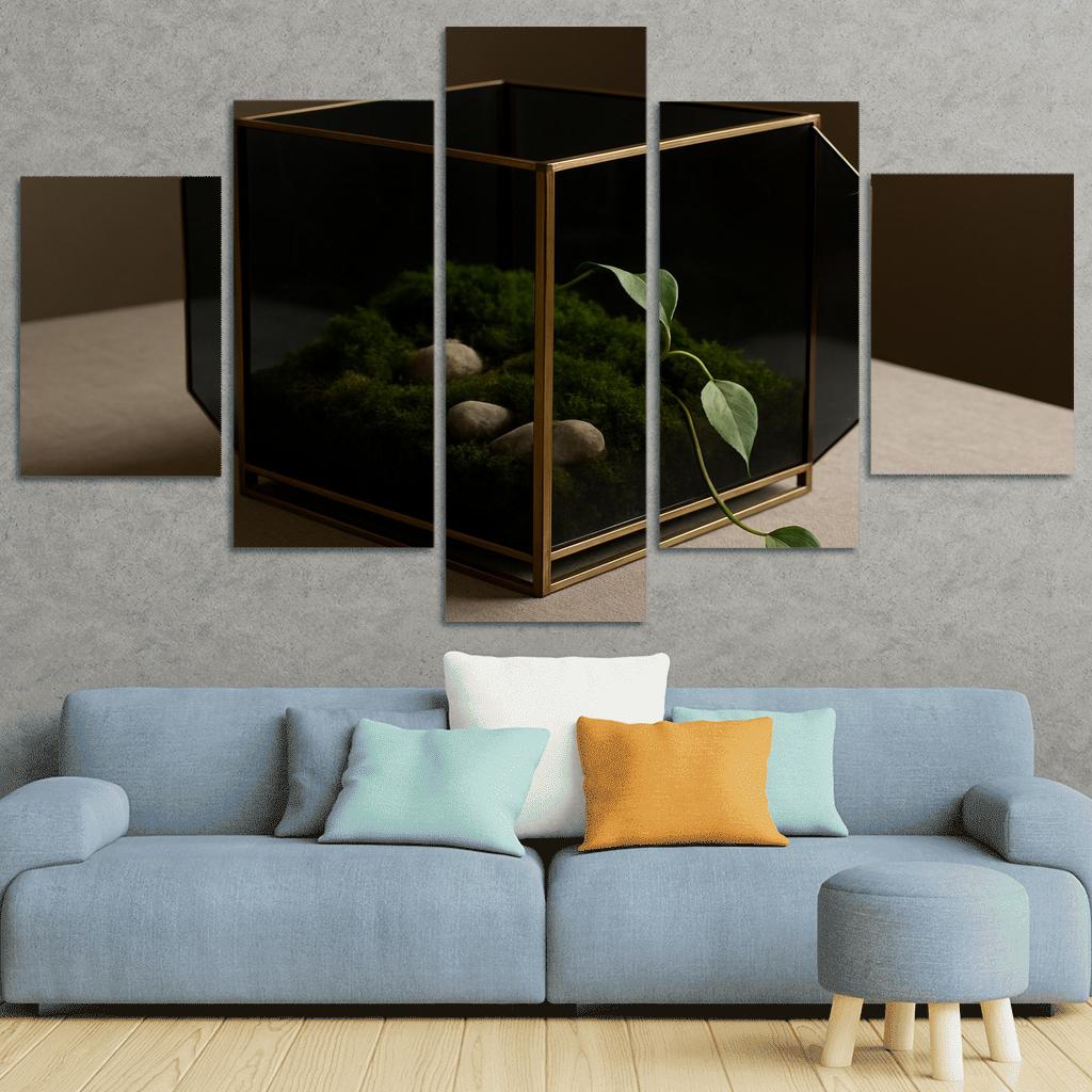 Smoked Glass Terrarium Coffee Table Centerpiece With Brass Framework wall decor