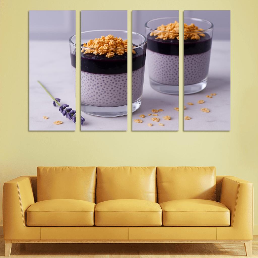 Blueberry Lavender Chia Panna Cotta With Honeyed Oat Crumble framed paintings