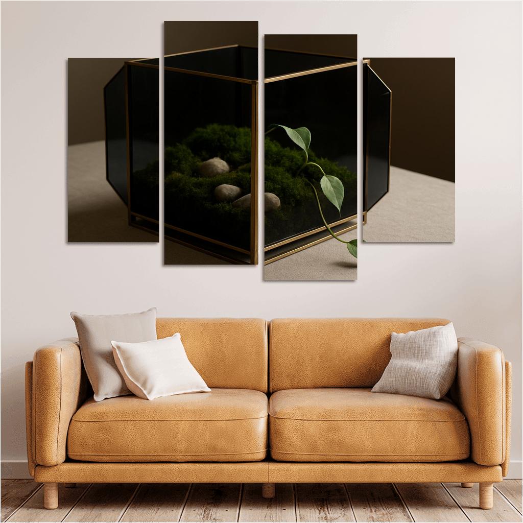 Smoked Glass Terrarium Coffee Table Centerpiece With Brass Framework wall decor