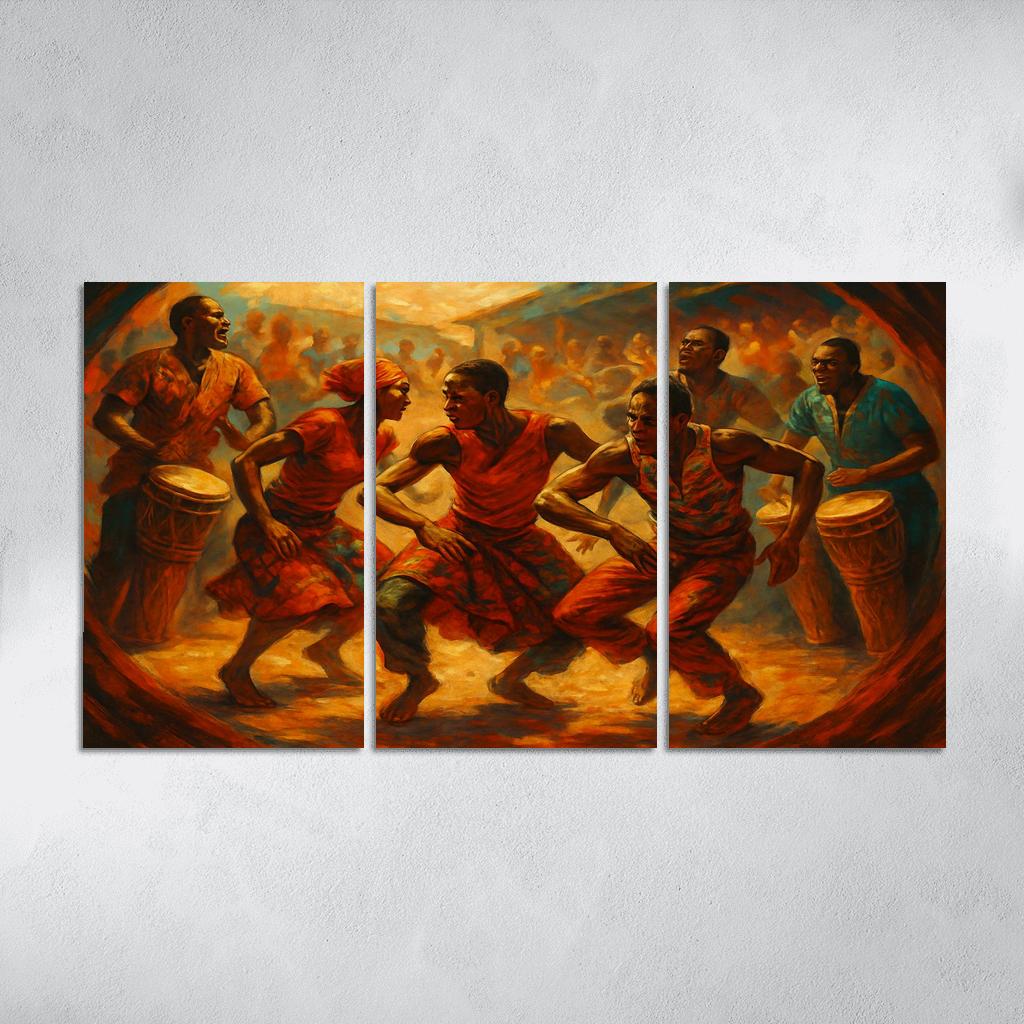 Sabar Drum Driven Street Circle Dance abstract paintings frame