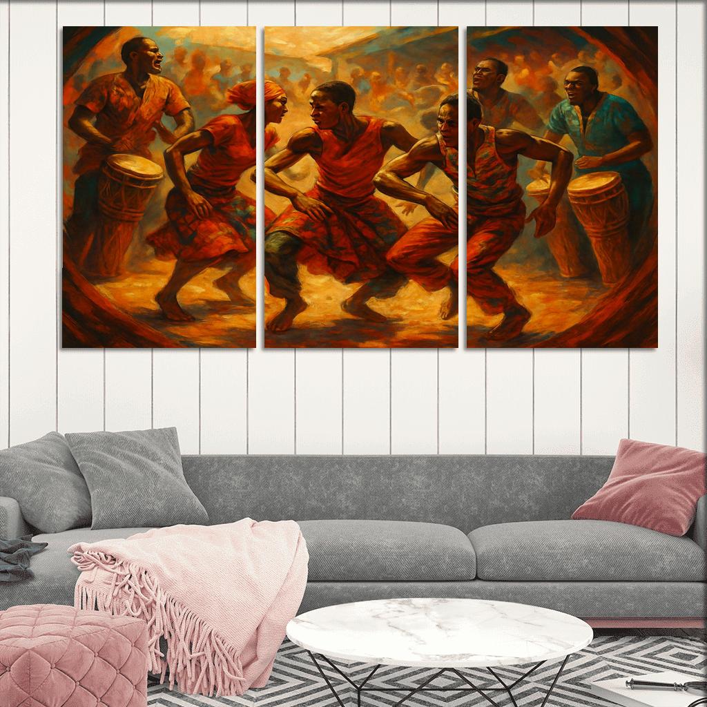 Sabar Drum Driven Street Circle Dance abstract paintings frame