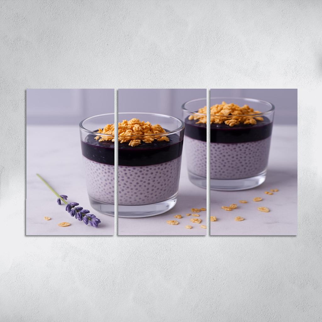 Blueberry Lavender Chia Panna Cotta With Honeyed Oat Crumble framed paintings