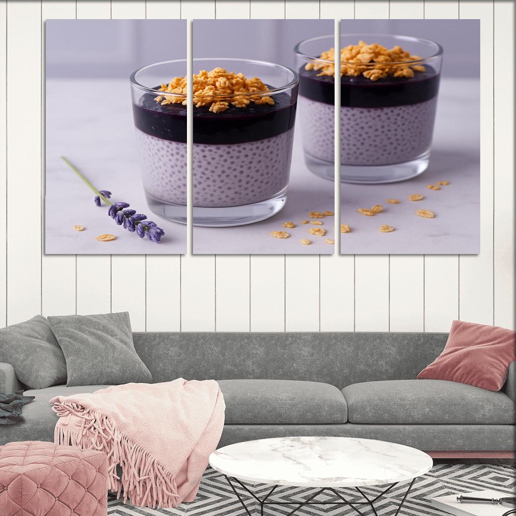 Blueberry Lavender Chia Panna Cotta With Honeyed Oat Crumble framed paintings