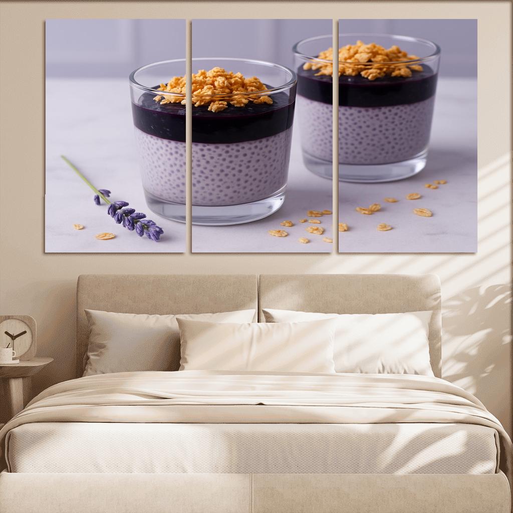 Blueberry Lavender Chia Panna Cotta With Honeyed Oat Crumble framed paintings