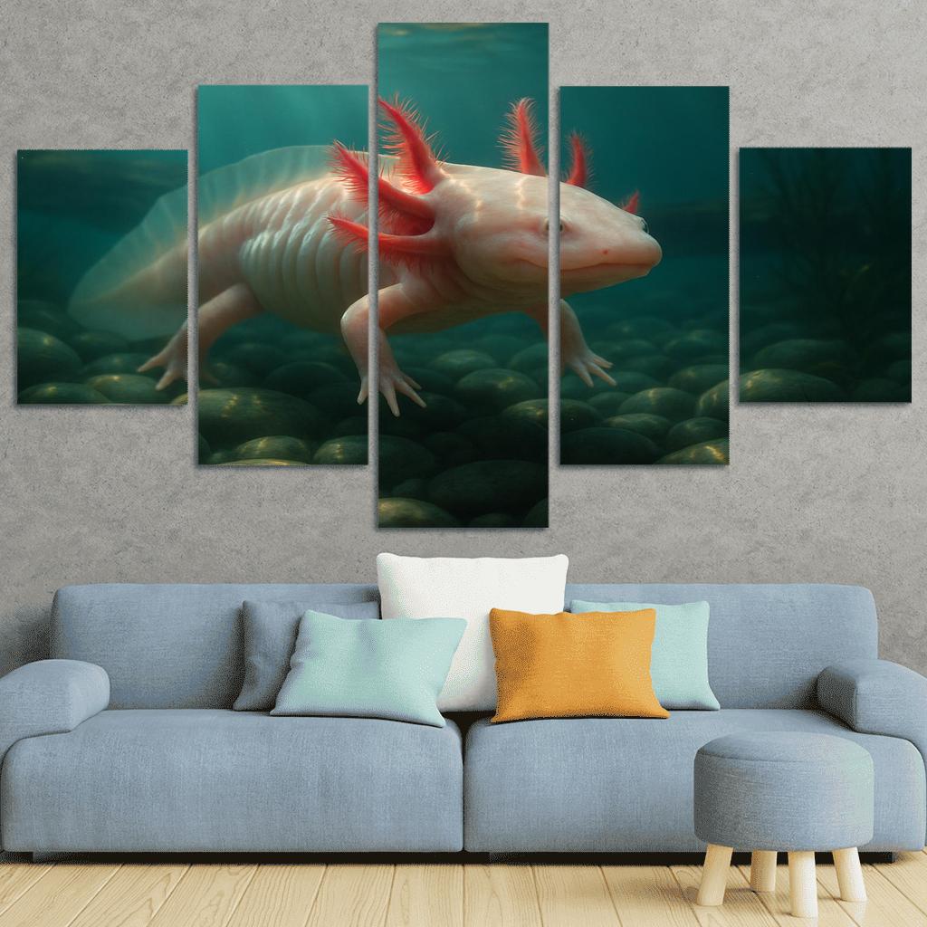 The Enigmatic Axolotl In A Crystal Clear Lake home decor
