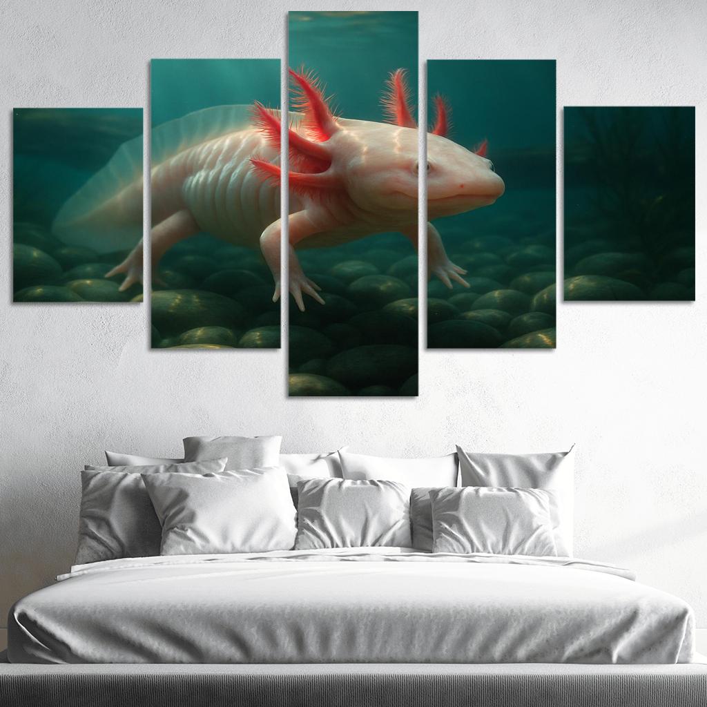 The Enigmatic Axolotl In A Crystal Clear Lake home decor