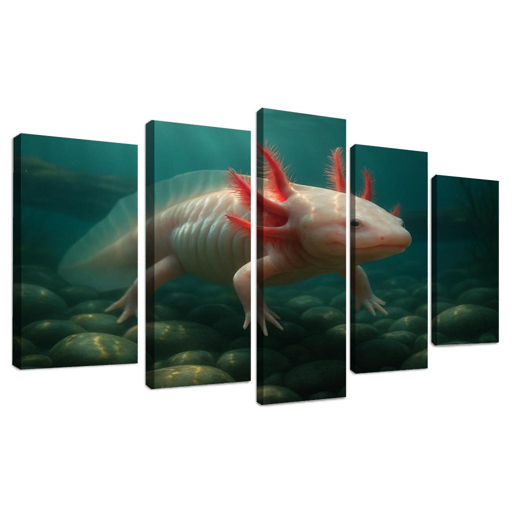 The Enigmatic Axolotl In A Crystal Clear Lake home decor