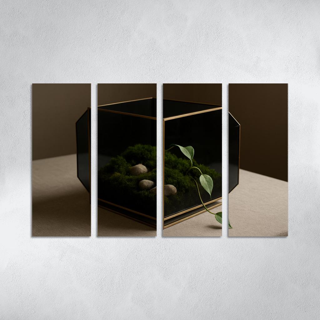 Smoked Glass Terrarium Coffee Table Centerpiece With Brass Framework wall decor
