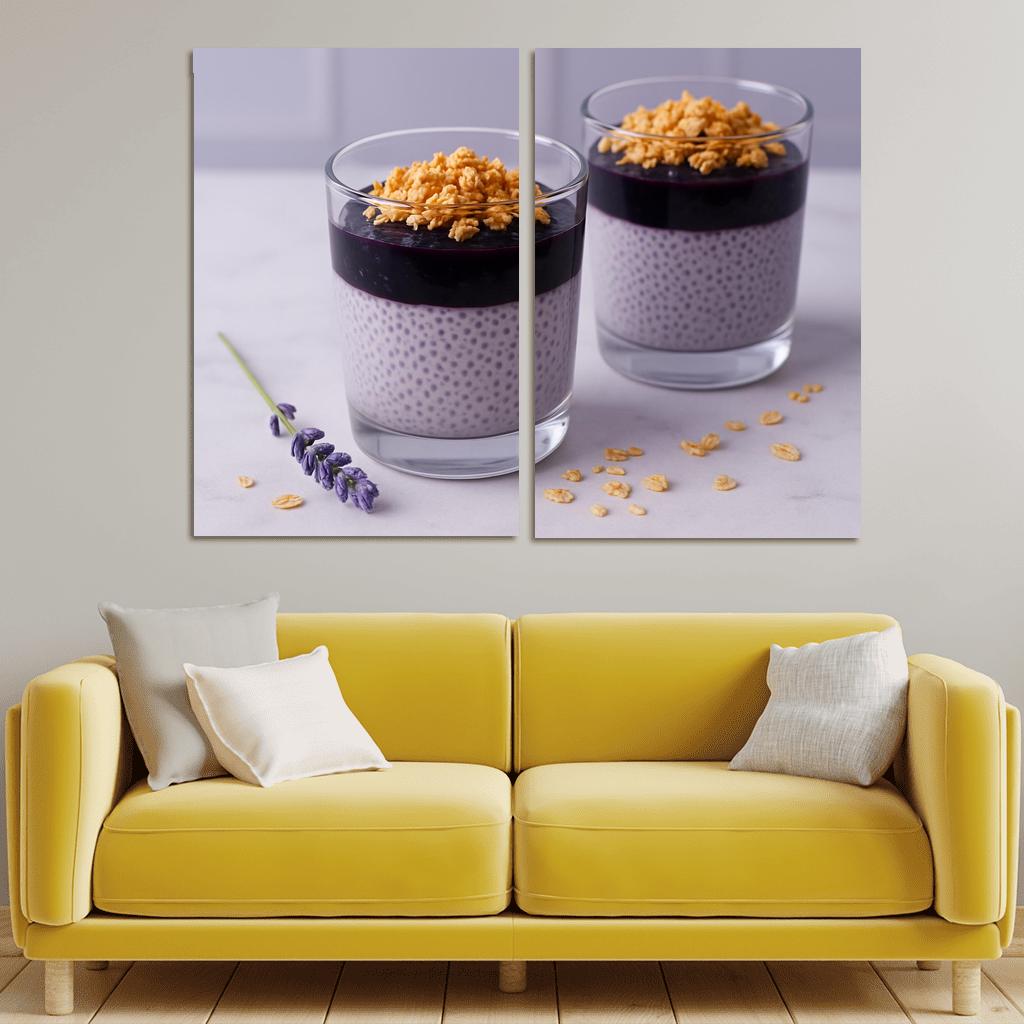Blueberry Lavender Chia Panna Cotta With Honeyed Oat Crumble framed paintings