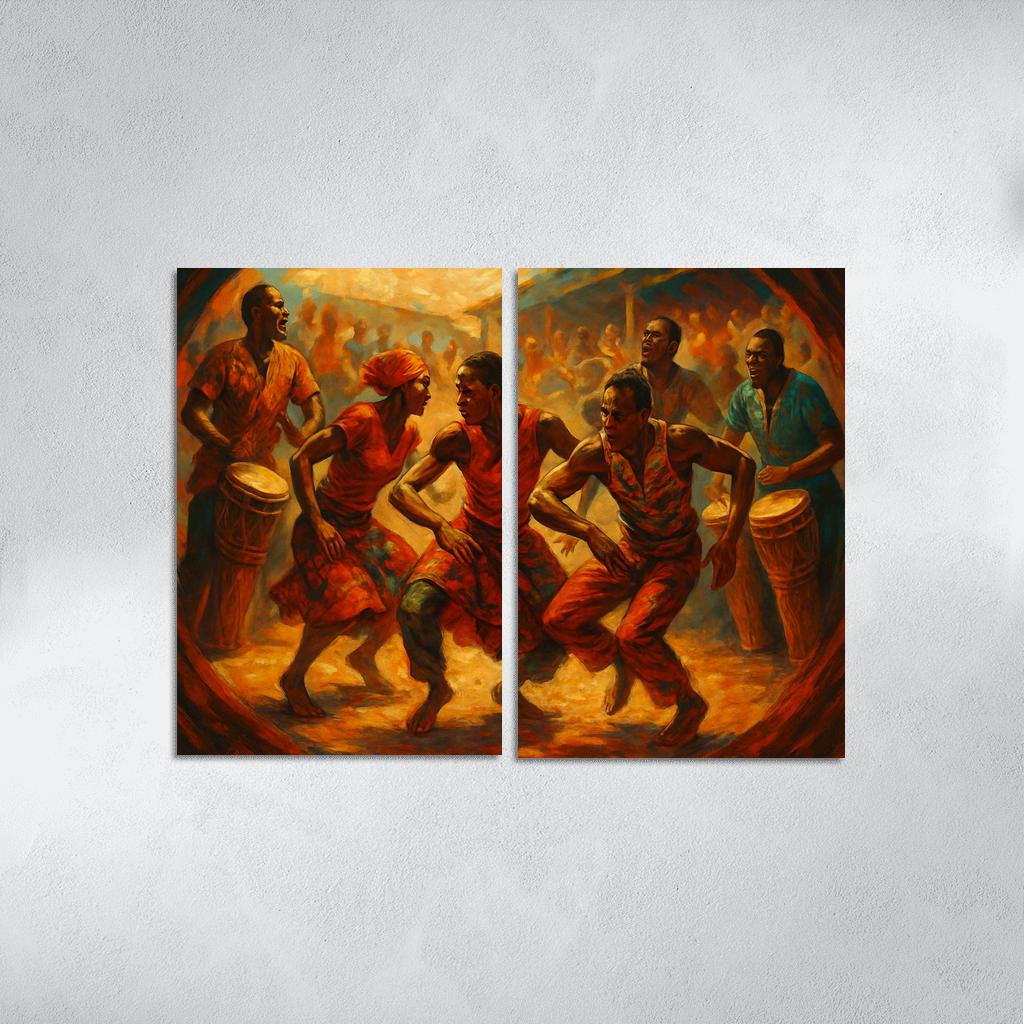 Sabar Drum Driven Street Circle Dance abstract paintings frame