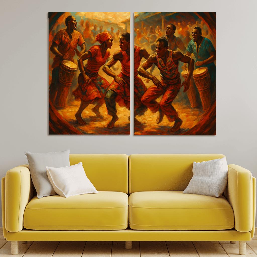 Sabar Drum Driven Street Circle Dance abstract paintings frame
