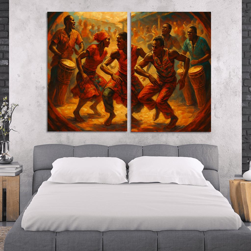 Sabar Drum Driven Street Circle Dance abstract paintings frame