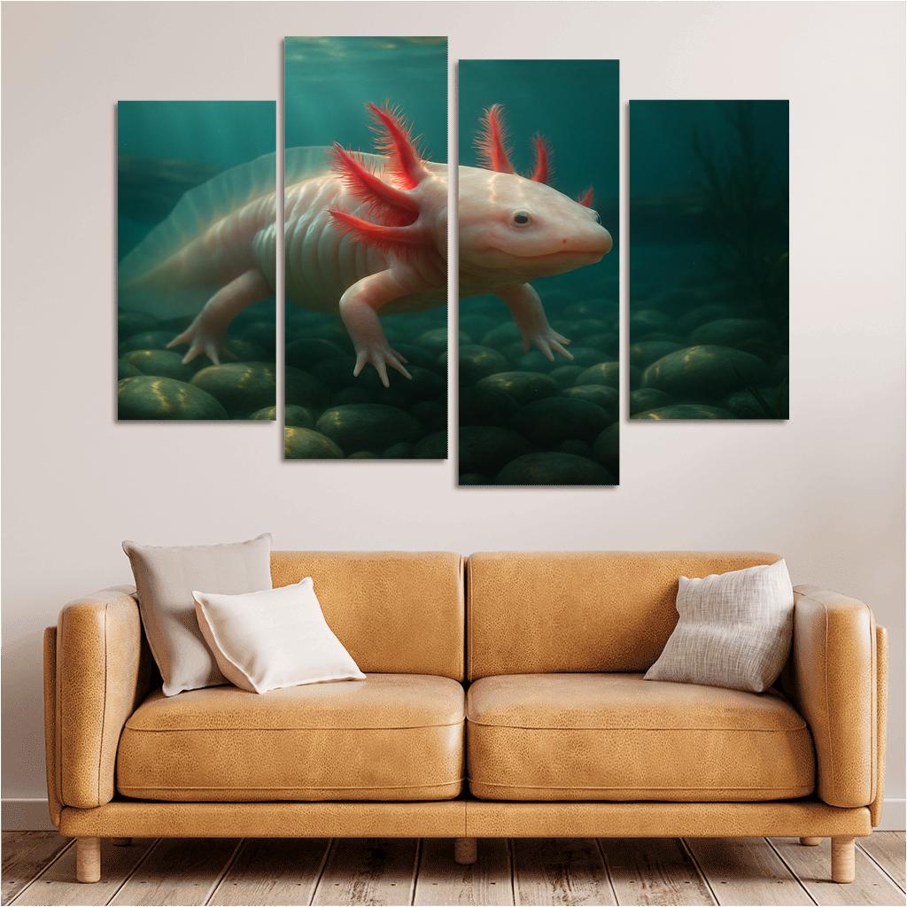 The Enigmatic Axolotl In A Crystal Clear Lake home decor