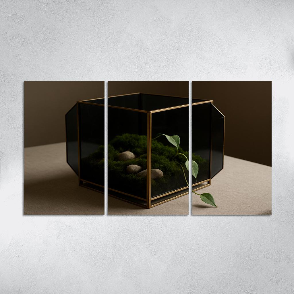 Smoked Glass Terrarium Coffee Table Centerpiece With Brass Framework wall decor