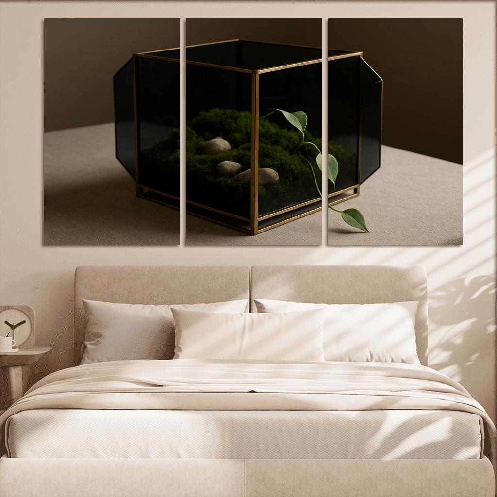 Smoked Glass Terrarium Coffee Table Centerpiece With Brass Framework wall decor