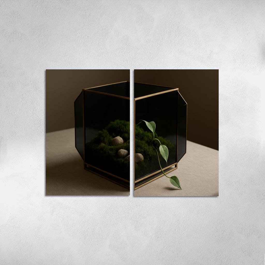 Smoked Glass Terrarium Coffee Table Centerpiece With Brass Framework wall decor