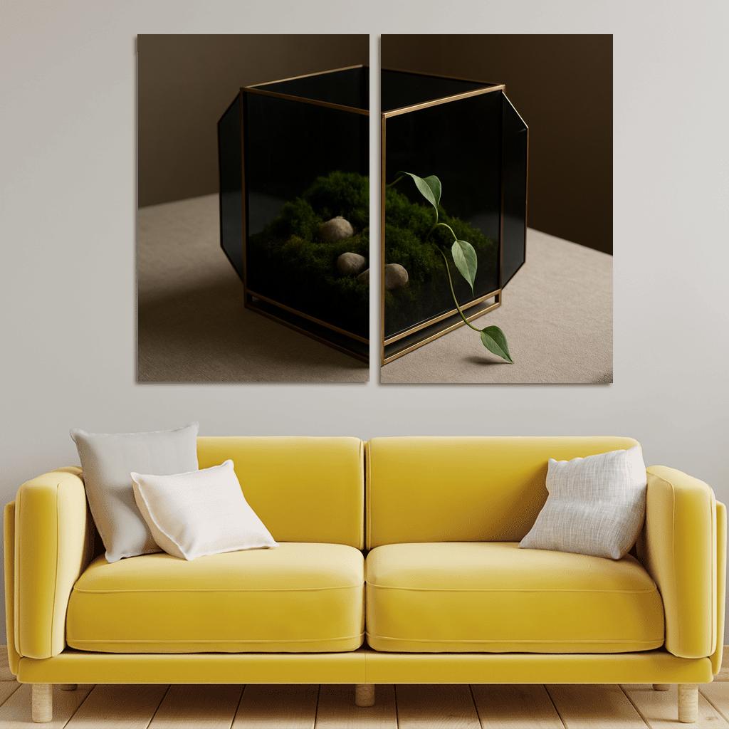 Smoked Glass Terrarium Coffee Table Centerpiece With Brass Framework wall decor