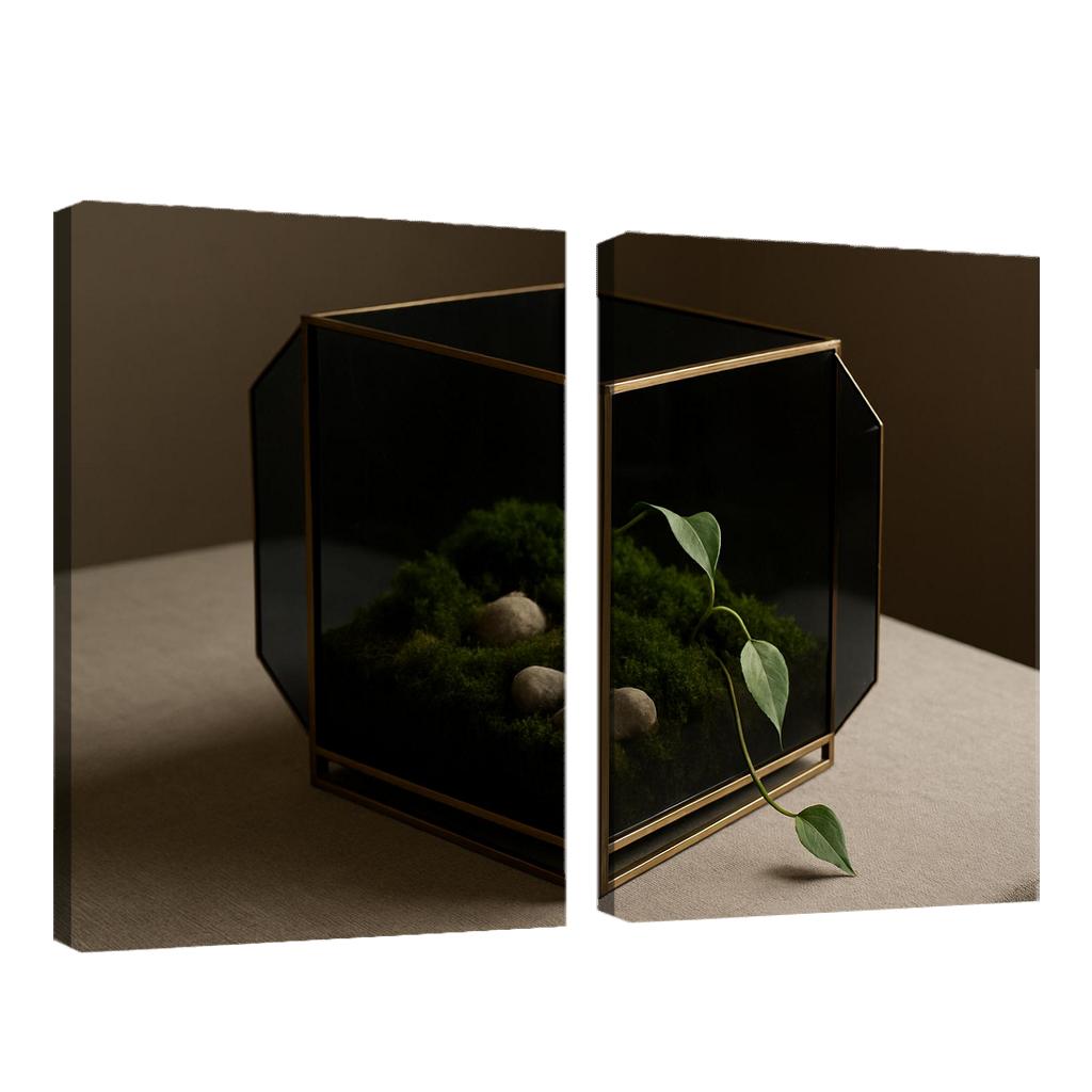Smoked Glass Terrarium Coffee Table Centerpiece With Brass Framework wall decor