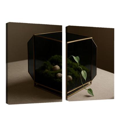 Smoked Glass Terrarium Coffee Table Centerpiece With Brass Framework wall decor