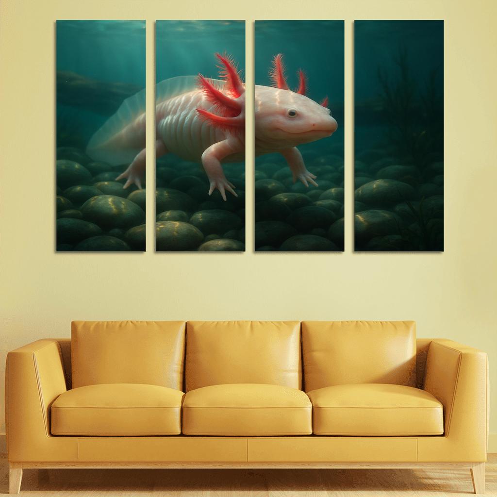 The Enigmatic Axolotl In A Crystal Clear Lake home decor