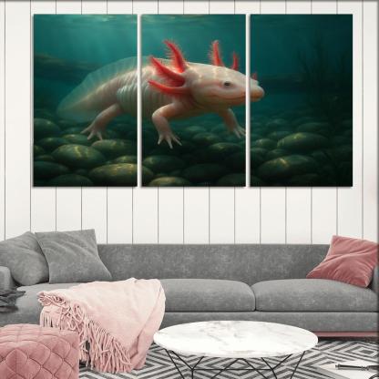 The Enigmatic Axolotl In A Crystal Clear Lake home decor