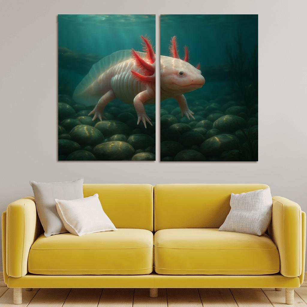 The Enigmatic Axolotl In A Crystal Clear Lake home decor
