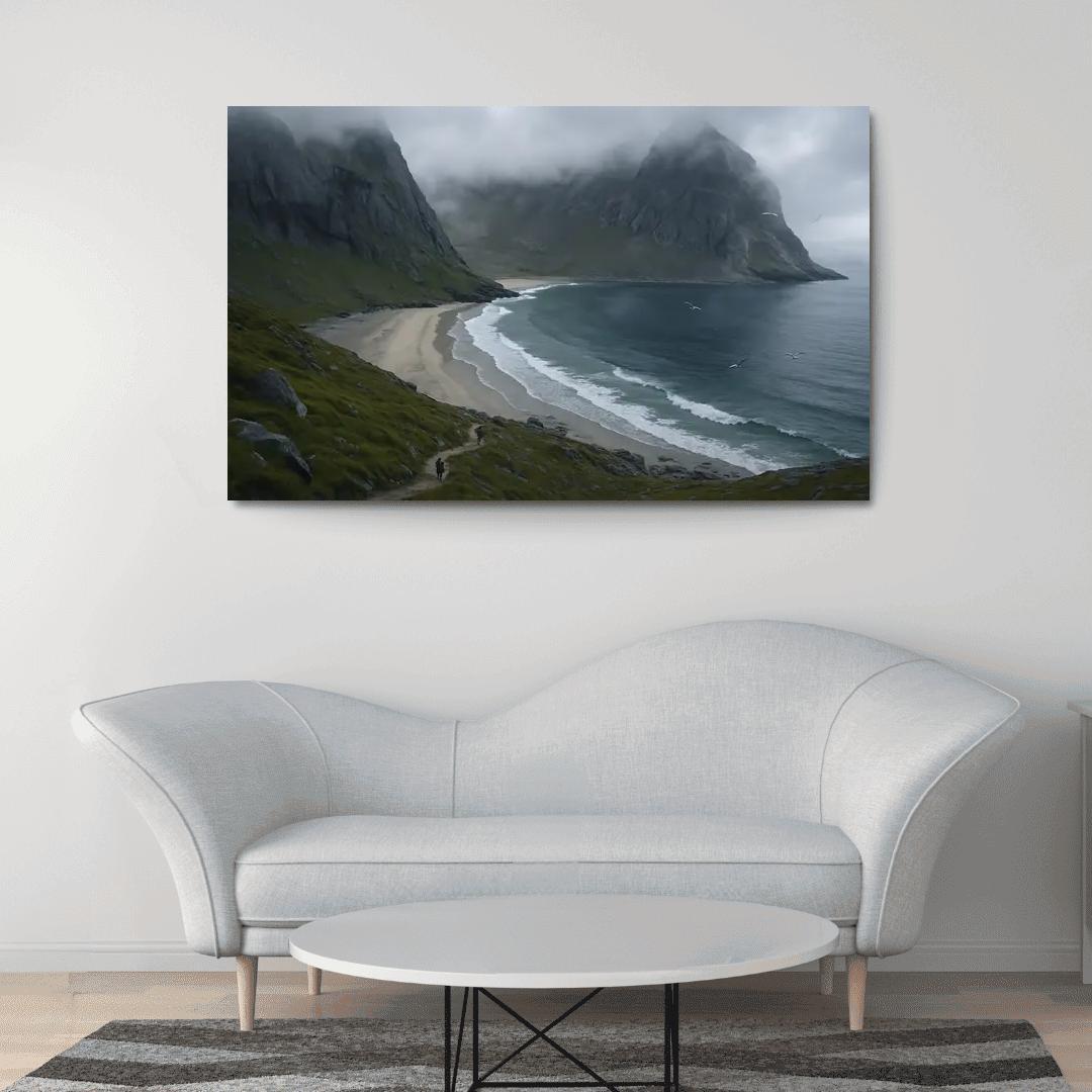 Kvalvika Fjord Cove Beach Trek custom paintings frame