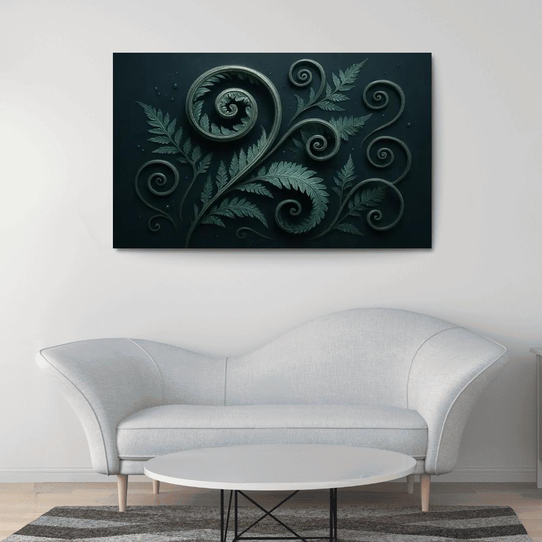 Moonlit Fern Scrollwork And Silver Dew wall decor