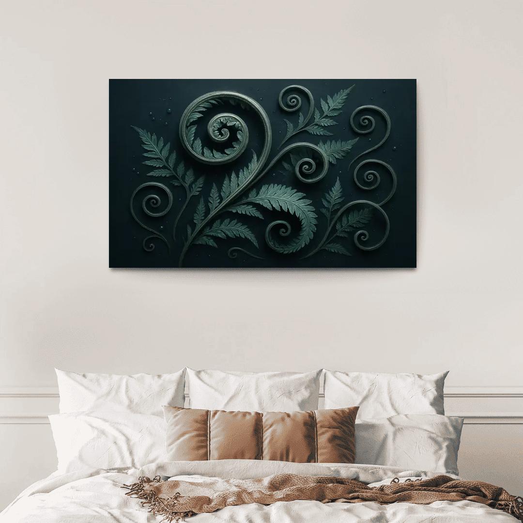 Moonlit Fern Scrollwork And Silver Dew wall decor
