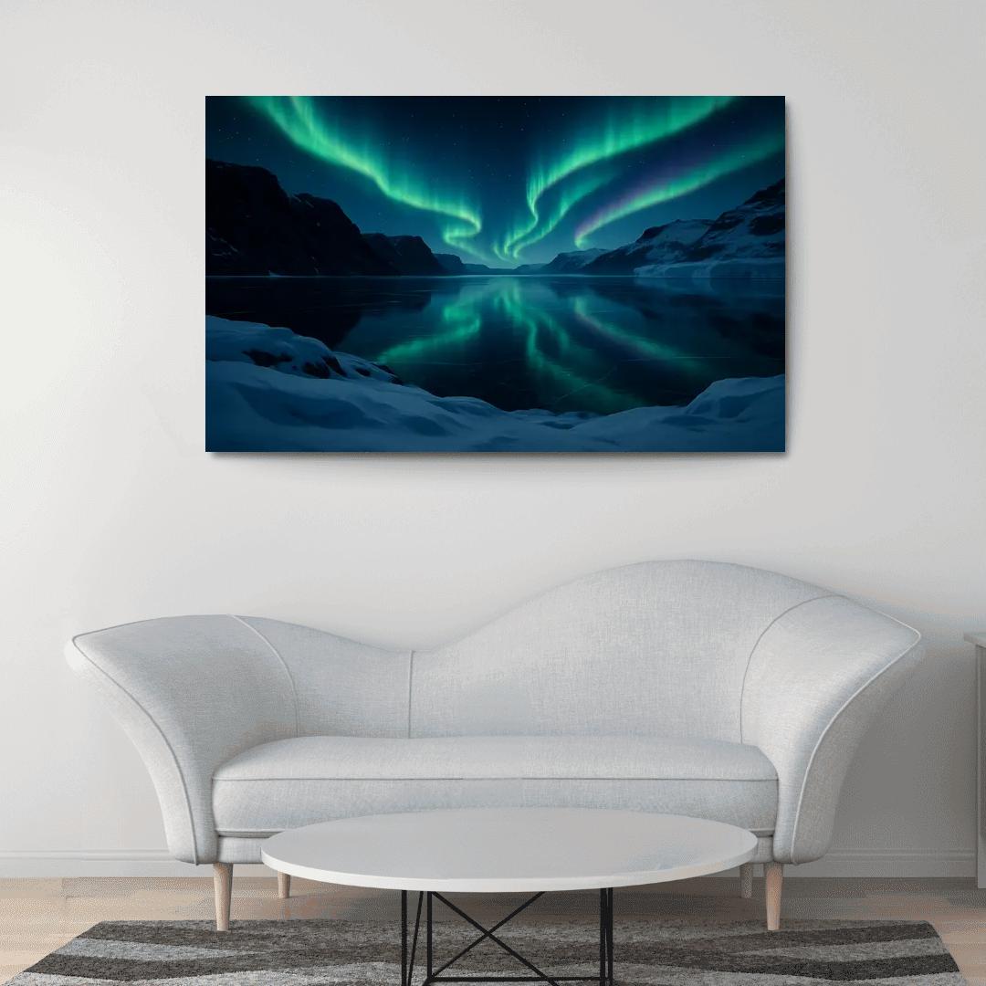Aurora Reflections On A Frozen Fjord framed paintings