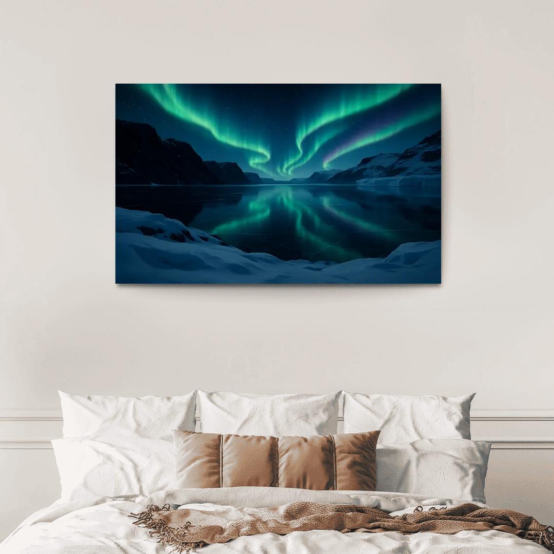 Aurora Reflections On A Frozen Fjord framed paintings