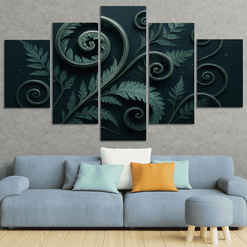 Moonlit Fern Scrollwork And Silver Dew wall decor