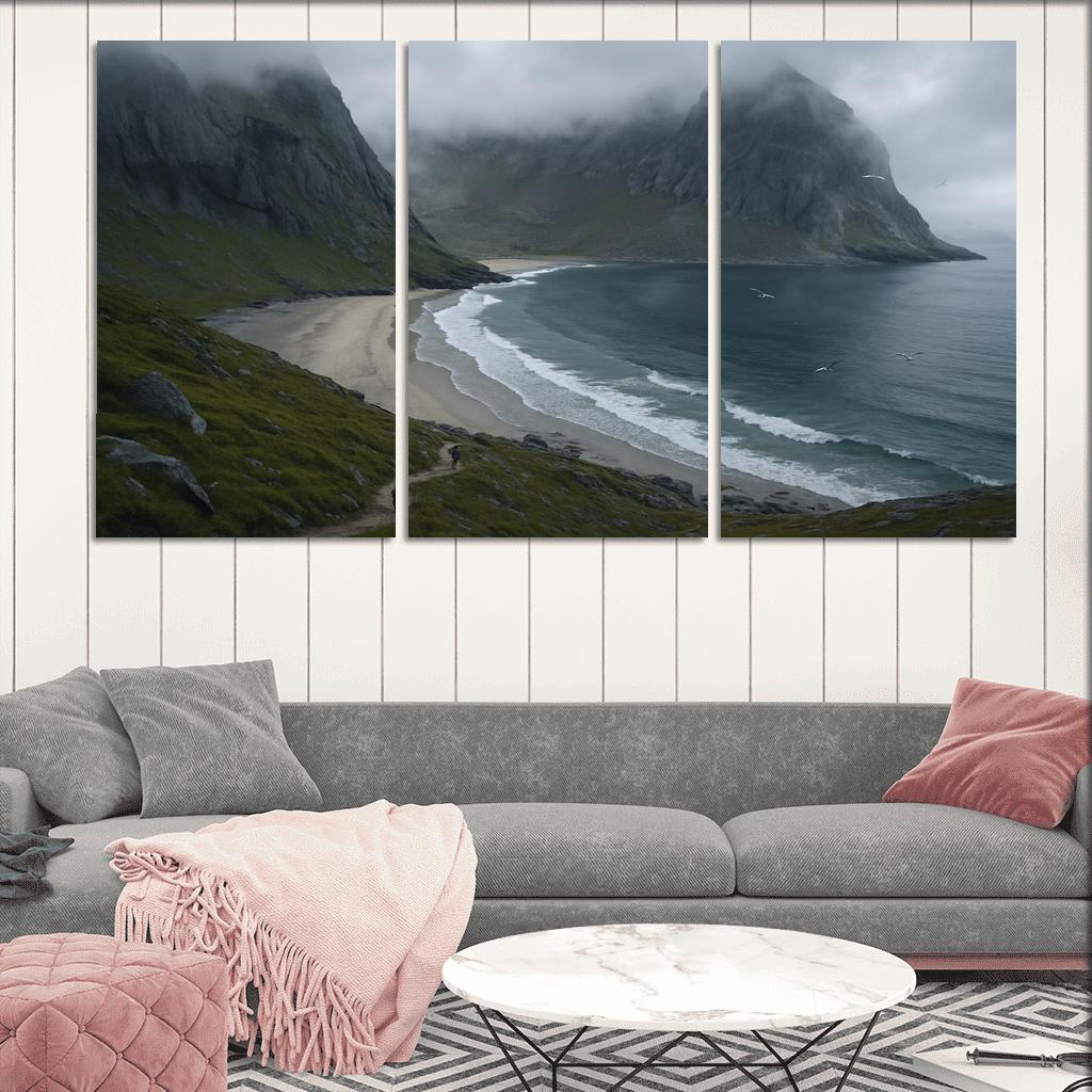 Kvalvika Fjord Cove Beach Trek custom paintings frame