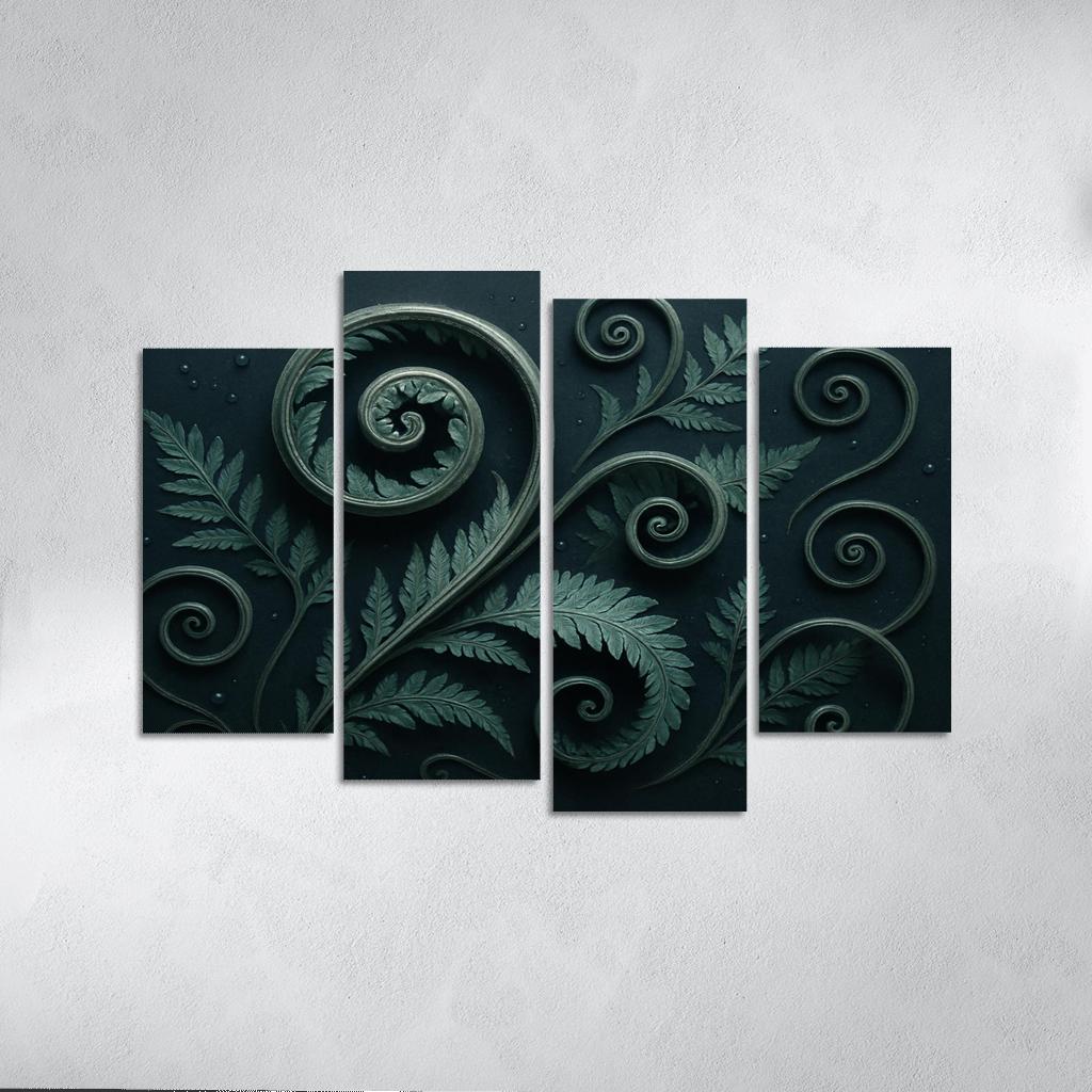 Moonlit Fern Scrollwork And Silver Dew wall decor